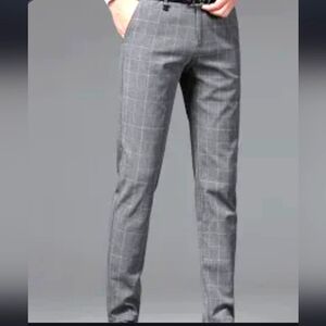 H&M Men's Grey & White Windowpane Check Tapered Leg Dress Pants Size 29